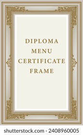 Decorative frame, vector design, diploma, certificate template, title page, menu, geometric and floral ornament.