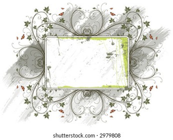 Decorative frame. Vector flowers. Grunge floral background.