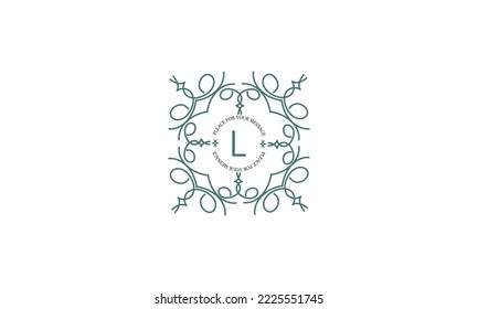 Marco decorativo con ornamento vectorial y letra L en el centro y lugar del texto. Se puede usar para joyería, belleza y moda. Ideal para logotipo, emblema, fondo o cualquier idea que quieras.