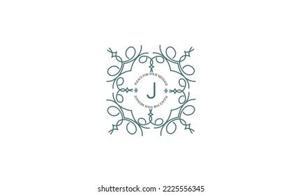 Decorative frame with vector ornament and letter J in center and place for text. Can be used for jewelry, beauty and fashion industries. Great for logo, emblem, background or any idea you want.