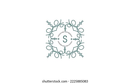 Decorative frame with vector ornament and letter S in center and place for text. Can be used for jewelry, beauty and fashion industries. Great for logo, emblem, background or any idea you want.