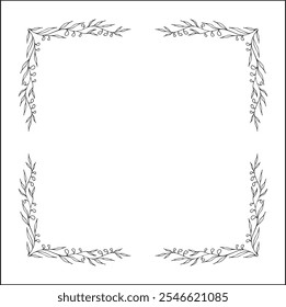 Decorative frame, vegetal ornamental frame, decorative border, corners for greeting cards, banners, business cards, invitations. Isolated vector illustration.