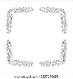 Decorative frame, vegetal ornamental frame with clematis flowers, decorative border, corners for greeting cards, banners, business cards, invitations. Isolated vector illustration.	

