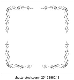 Decorative frame, vegetal ornamental frame with flowers, decorative border, corners for greeting cards, banners, business cards, invitations. Isolated vector illustration.	
