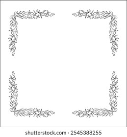 Decorative frame, vegetal ornamental frame with flowers, decorative border, corners for greeting cards, banners, business cards, invitations. Isolated vector illustration.	

