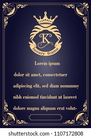 decorative frame in vintage style with beautiful filigree and retro border for premium invitation cards or luxury certificate background, ornament vector, ancient monogram