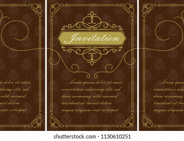 decorative frame in vintage style with beautiful filigree and retro border for premium invitation or wedding card on ancient background, ornament vector