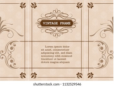 decorative frame in vintage style with beautiful filigree and retro border for premium invitation or wedding card on ancient background, ornament vector