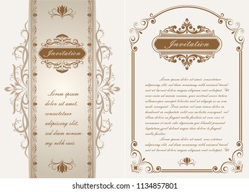 decorative frame in vintage style with beautiful filigree and retro border for premium invitation or wedding card on ancient background, luxury postcard, ornament vector