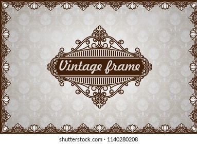 decorative frame in vintage style with beautiful filigree and retro border for premium invitation or wedding card on ancient background, luxury postcard, ornament vector