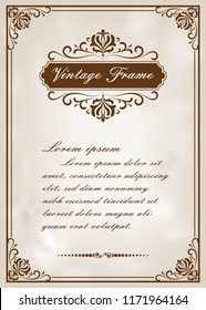 decorative frame in vintage style with beautiful filigree and retro border for premium invitation cards or luxury certificate on ancient background, ornament vector