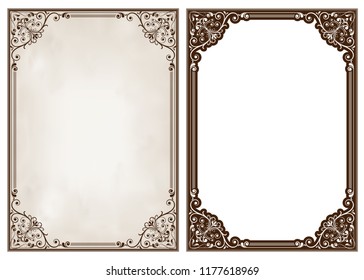 decorative frame in vintage style with beautiful filigree and retro border for premium invitation cards or luxury certificate on ancient background, ornament vector