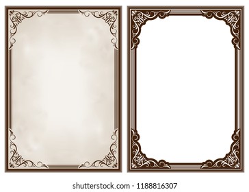 decorative frame in vintage style with beautiful filigree and retro border for premium invitation cards or luxury certificate on ancient background, ornament vector