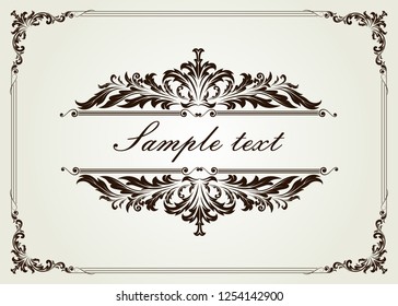 decorative frame in vintage style with beautiful filigree and retro border for premium invitation or wedding card on ancient background, luxury postcard, ornament vector