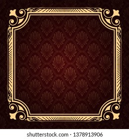 decorative frame in vintage style with beautiful filigree and retro border for premium invitation or wedding card on seamless pattern ancient background, luxury postcard, ornament vector
