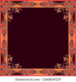 Decorative frame in vintage style and space for text. Bandana print, handkerchief, tablecloth.