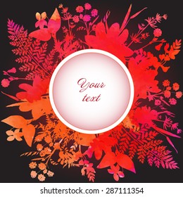 Decorative frame with watercolor flowers and herbs, place for your text.