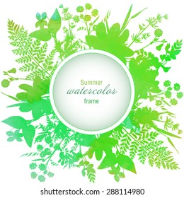 Decorative frame with watercolor flowers and herbs with place for your text