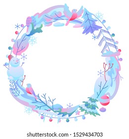 Decorative frame with winter items. New Year and Christmas objects.