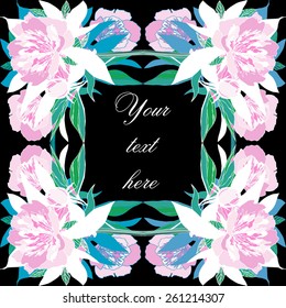 Decorative frame. for your text. Vector illustration with peony. Hand drawn flowers. Isolated. Element for design. 