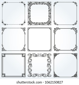 Decorative frames and borders square backgrounds vintage design elements set 