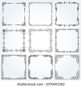 Decorative frames and borders square backgrounds vintage design elements set 