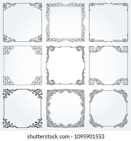 Decorative frames and borders square backgrounds vintage design elements set 