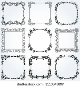 Decorative frames and borders square backgrounds vintage design elements set 