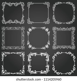 Decorative frames and borders square backgrounds vintage design elements set 