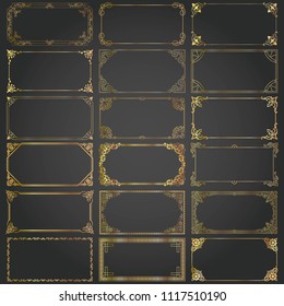 Decorative frames and borders standard rectangle proportions backgrounds vintage design elements set gold