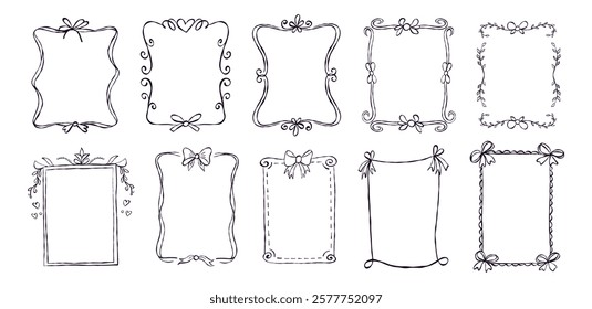 Decorative frames with bows and intricate designs suitable for artistic projects and crafting activities