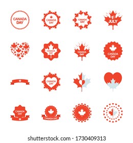 decorative frames and canada day icon set over white background, silhouette style, vector illustration