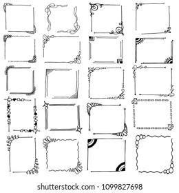 Decorative frames, corners, ornament, black and white sketches hand drawing, design elements, vector illustration