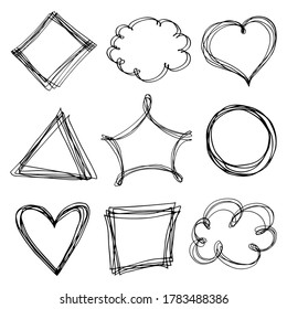 Decorative frames in doodle style isolated on white background. Vector illustration of text bubbles.