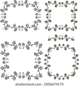 Decorative frames with grape leaves are curly. Calligraphic Design Elements Decorative Swirls Vintage Frames Blossoming Labels. Vector illustration of decoration frames with leaves and curls imitating