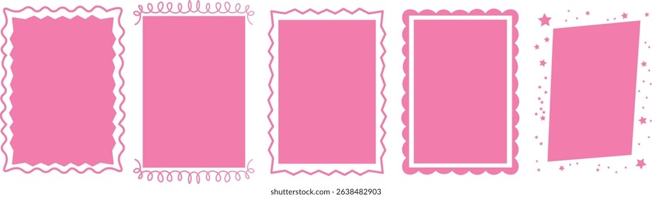 Decorative frames for greeting cards, set of hand-drawn borders, stamp decoration with wavy edges - stock vector
