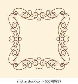 Decorative frames with heart .Vintage vector.Well built for easy editing.Brown  on  beige.Vector illustration.