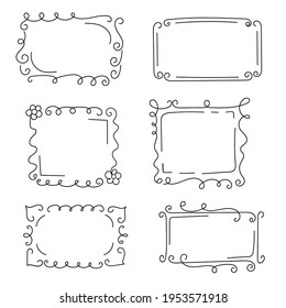 Dekorative Rahmen mit Monogrammen und gewellten Elementen, Bögen. Handgezeichnete Elemente. Edgings für Ihr Design. Einzeln. Vektorgrafik.