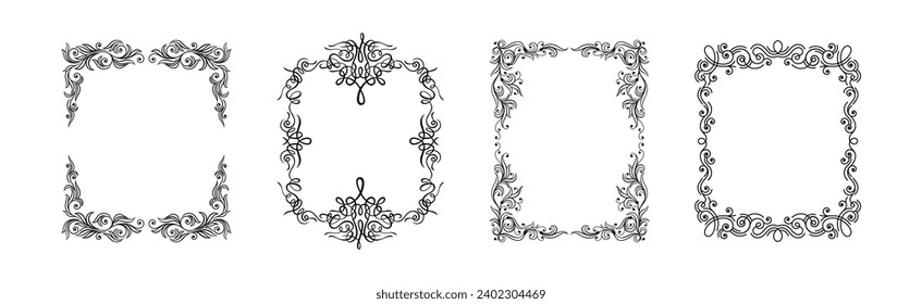 Decorative Frames with Ornament Rectangle Border Vector Set