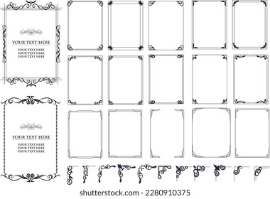 Decorative frames. Ornamental frame, vintage rectangle ornaments and ornate border. Isolated icons vector set