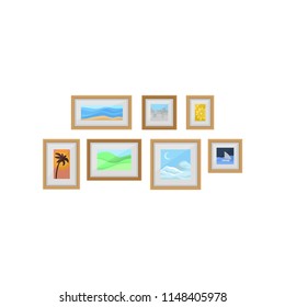 Decorative frames with photos on wall, interior design element vector Illustration on a white background