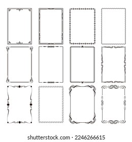 Decorative frames. Retro ornamental frame, vintage rectangle ornaments and ornate border. Decorative wedding frames, antique museum picture borders or deco devider. Isolated icons vector set