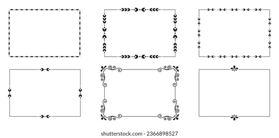 Marcos decorativos. Marco ornamental retro, adornos rectangulares vintage y borde ornamental. Marcos de bodas decorativos, bordes de pintura de museo antiguo o deco devider. Conjunto de vectores de iconos aislados
