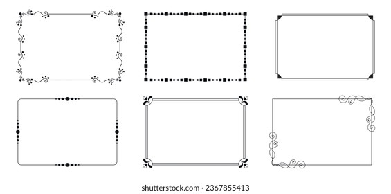 Decorative frames. Retro ornamental frame, vintage rectangle ornaments and ornate border. Decorative wedding frames, antique museum picture borders or deco devider. Isolated icons vector set