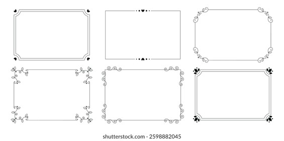 Decorative frames. Retro ornamental frame, vintage rectangle ornaments and ornate border. Decorative wedding frames, antique museum picture borders or deco devider. Isolated icons vector set
