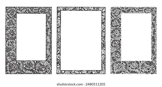 Decorative frames retro ornamental, vintage square ornaments and ornate border vector set