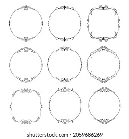 Decorative frames set design elements. Vector frames with curls on a white background.