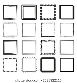 Decorative frames set. Various square borders. Simple geometric outlines. Vector frames.