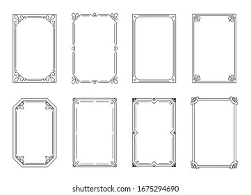 Decorative frames set. Vercor calligraphic frames on a white background. Decorative wedding frames, vintage rectangular ornaments. Decorated border. Vector illustration