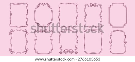 Decorative frames set with wavy borders, bow details, vintage curves and elegant label shapes. Scrapbook, invitation, branding and stationery design with decorative frames set, vector illustration